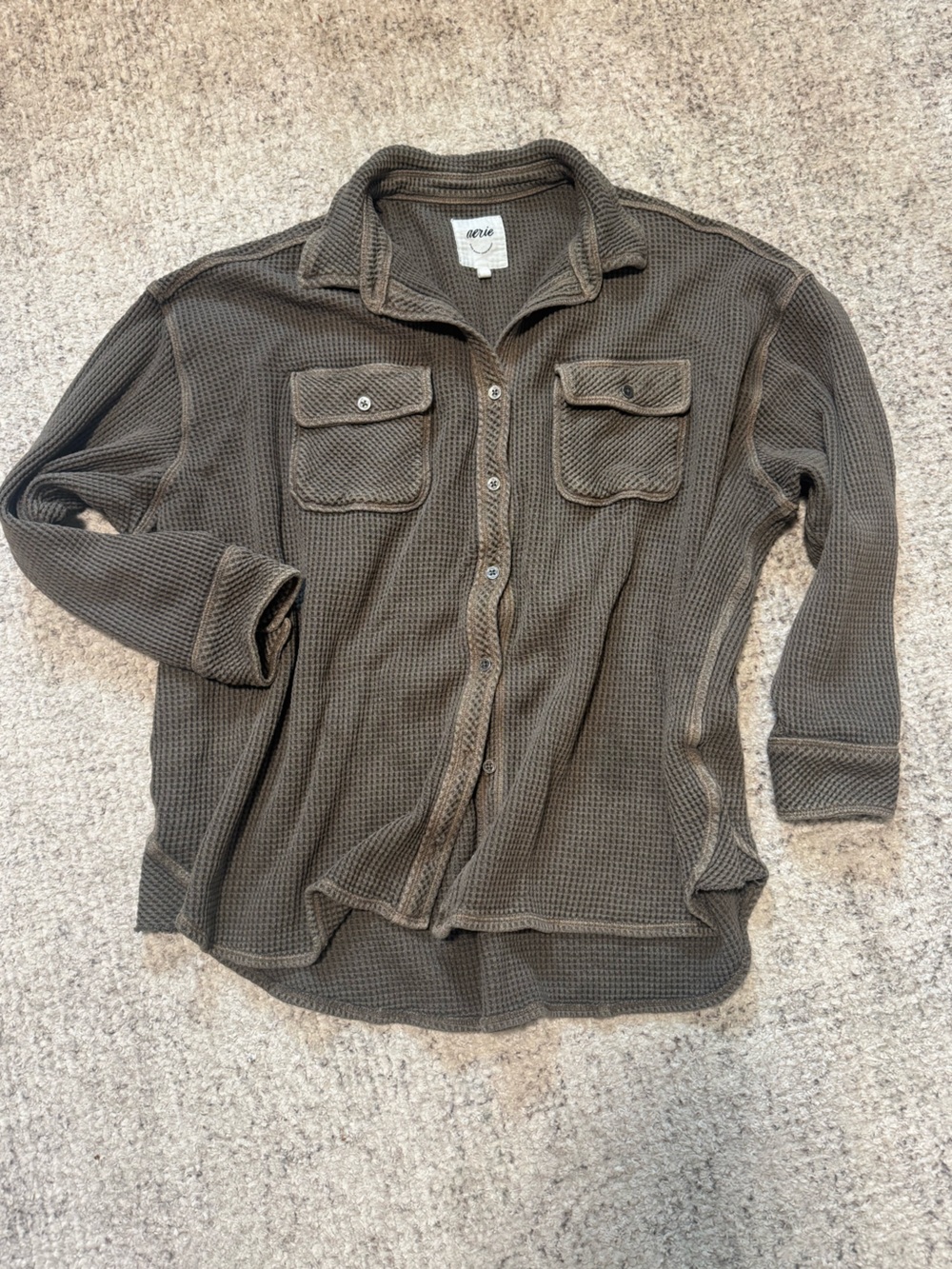 aerie Women’s Waffle-Knit Shirt Jacket - Brown